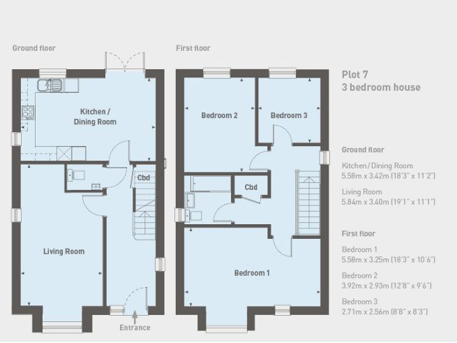 Floor plan 3 bedroom house, plot 7 - artist impression subject to change